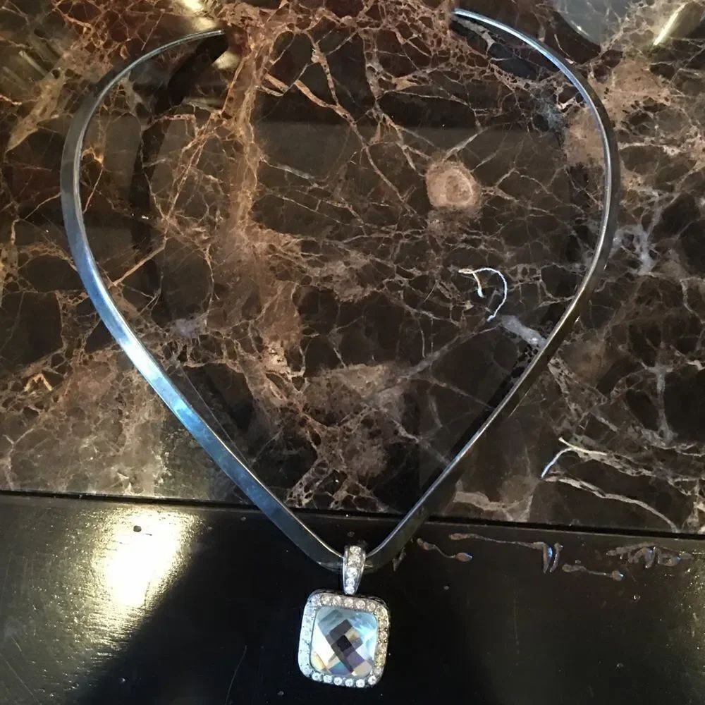 SILVER V Bar w Pendant Crystal Vintage!